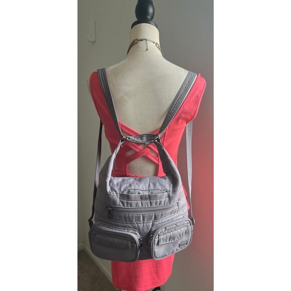Lug Zipliner Gray Nylon Convertible Hobo Crossbody Travel Versatile Bag Purse - Picture 3 of 14